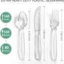 400 Count Clear Plastic Silverware, Extra Heavy Duty Plastic Utensils Set Includes 160 Forks, 160 Spoons and 80 Knives, BPA-Free and Heat Resistant Disposable Cutlery for Party and Daily Use