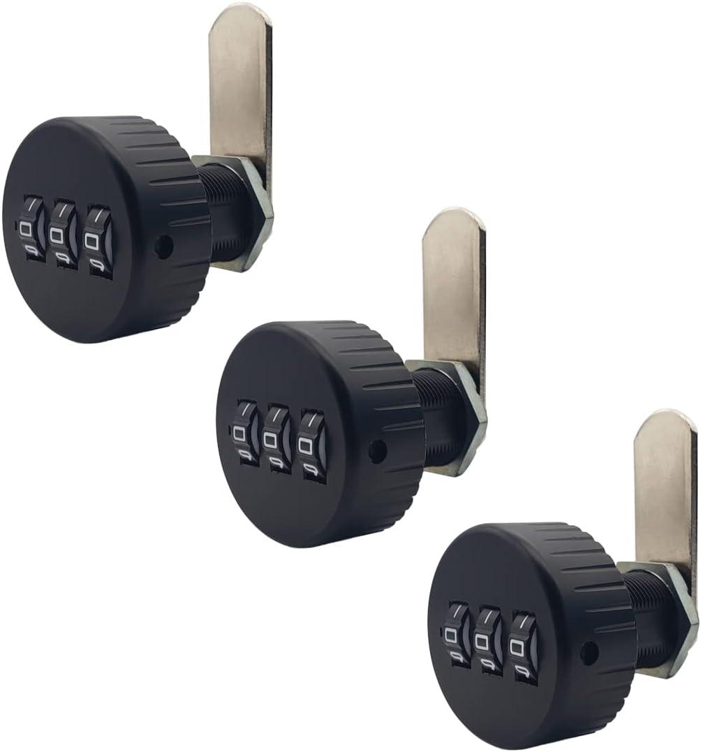 3 Pack Combination Cam Lock for Drawer Cabinet, Mailbox - Black (1")