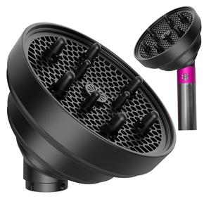 KingKam Upgraded Diffuser Attachment for Dyson Airwrap, Collapsible Foldable Hair Diffuser Nozzle for Airwrap, Converts for Dyson Airwrap to Hair Dryer, Travel and Portable - Black