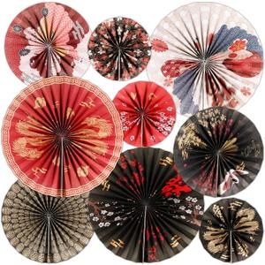 gisgfim Japanese Hibachi Party Decorations 18 PCS Double-Sided Japanese Style Paper Fans Hanging Decor for Asian Chinese Japanese Hibachi Birthday Baby Shower Wedding Party Decoration Supplies