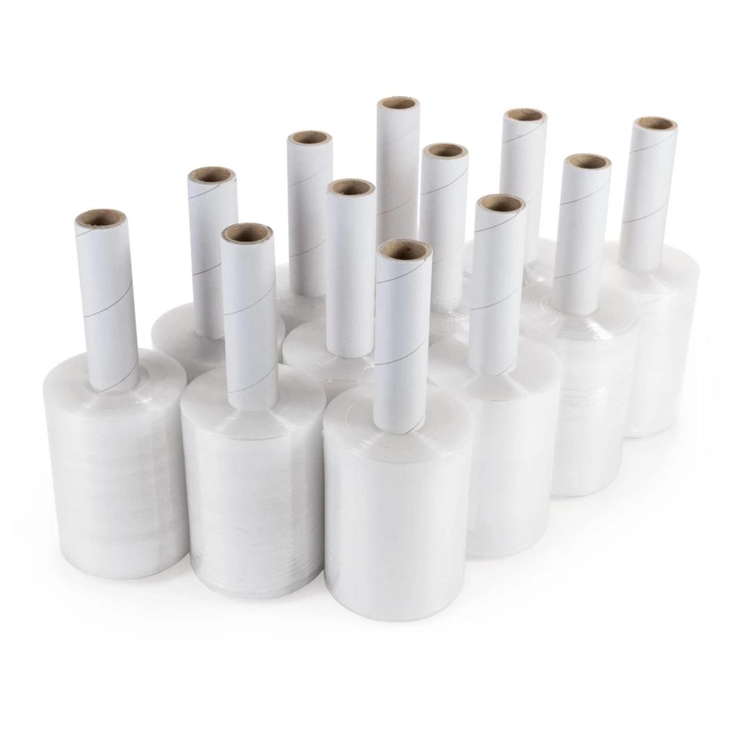 Stretch Wrap Mini Roll of 80 Gauge with Extended Cardboard Handle (Pack of 12 Rolls)