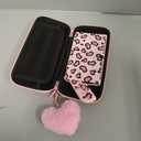 DLseego Pink Love Leopard Carrying Case for Switch OLED, Cute Silicone Protective Soft Cover with 4PCS Thumb Grip Caps and Pink Plush Heart Pendant Hard Storage Case Accessories Kit Bundle for Girls