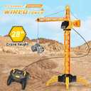 28-Inch RC Construction Tower Crane Toy for Kids, 4 Channel Remote Control Crane Toy with LED Light, Grabber, Log, Lifting Basket, 360 swivel, STEM Educational Learning Toys for Boys Ages 3 and Up, 28 inches x 12 inches x 20 inches