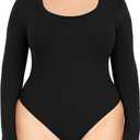 FOREYOND Plus Size Bodysuits for Women Long Sleeve Scoop Neck Body Suit Tops Casual Slim Fit Basic Leotards Shirts (XX-Large)