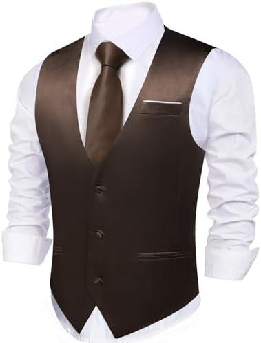 Barry.Wang Vest for Men Business/Leisure Dress Suit Vests V-neck 2 Pockets Wedding Party Tuxedo Satin Waistcoat, XXL