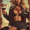 Original Vintage Design Wall Art Print Poster,Hot Girl A Motorcycle And, Funny Retro Classic Art Wall Decoration, Garage Bar Tin Metal Signs Artwork