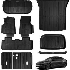 TripleAliners 10PCS Floor Mats Fit for 2026 2025 Tesla Model Y Juniper Set Full Protection All Weather TPE Anti-Slip Floor& Frunk& Trunk& Rear Lower& Backrest Mat& Bumper Guard (Not Fit Standard)