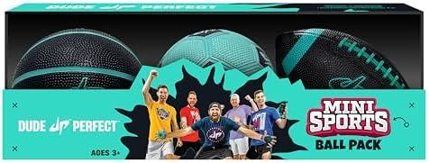 Dude Perfect Mini Sports Balls, Kids and Adults Multi-Pack Sports Ball Set, Indoor and Outdoor Play, Includes Football, Basketball and a Soccer Ball