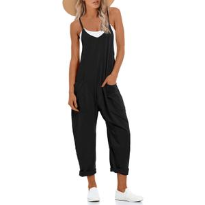 UNIANKIYA One Piece Jumpsuits for Women Casual Overalls Summer Rompers Trendy Jumpers Beach Vacation Outfits Travel Clothes Black, Medium