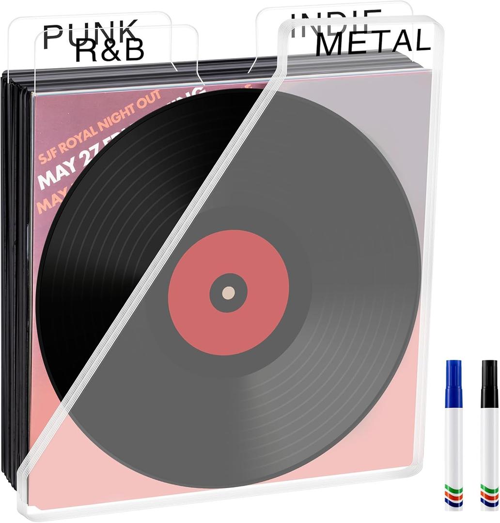 15 Pcs Acrylic Vinyl Record Dividers DIY A-Z Genre ERA BPM Tabs Plastic Vinyl Record Organizer Writable Dividers with Markers for Gift Album LP Records, 12 x 14 Inch, Horizontal and Vertical