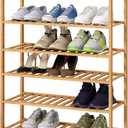 6-Tier Bamboo Shoe Rack for Entryway, Stackable | Foldable | Natural, Shoe Organizer for Hallway Closet, Free Standing Shoe Racks for Indoor Outdoor (Natural Bamboo)