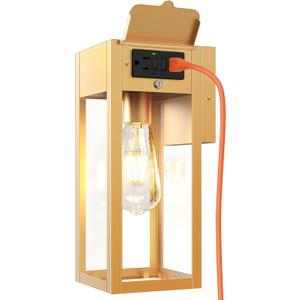 Porch Lights Outdoor Wall Sconce, Outdoor Light with GFCI Outlet, Waterproof Exterior Wall Lantern Light Fixtures, Anti-Rust Wall Lamp with Clear Glass for Patio Doorway Garage- Gold, 1 Pack (No Sensor)