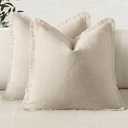 MIULEE Decorative Cream White Throw Pillow Covers 20x20 Inch Set of 2 Soft Cozy Boho Farmhouse Couch Pillow Covers with Tassels Chenille Accent Pillowcases for Spring Sofa Bed Living Room Home Decor