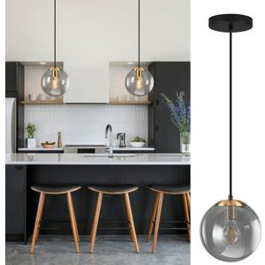 KoKo&Yukina 8 Inch Gold Pendant Light Globe Pendant Lights Kitchen Island Mid Century Light Fixture with Grey Glass Shade Adjustable Globe Cluster Lights for Dining Room Living Room (Ash Gray & Gold) KoKo&Yukina 8 Inch Gold Pendant Light Globe Pendant Lights Kitchen Island Mid Century Light Fixture with Grey Glass Shade Adjustable Globe Cluster Lights for Dining Room Living Room (Ash Gray & Gold)