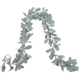 SHACOS 6 Ft Artificial Flocked Lambs Ear Garland - Greenery Vines, Faux Green Leaves for Mantle, Wedding, Home Party Decor, DIY Floral (1 Pack) (1 Pcs)