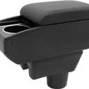 for Mitsubishi Mirage 2014-2024 Car Armrest Box Center Console Accessory Leather Arm Rest Double-Layer Storage Space with Cup Holder (Black Thread)