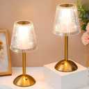 Liliful 2 Pcs Cordless Table Lamp Rechargeable Touch LED Small Gold Portable Battery Operated USB-c Desk Lamp 3 Color Dimmable for Bedroom Living Room Dining (Gold,Hollow Lined Style)