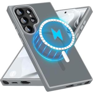 N52 Magnetic Case for Samsung Galaxy S24 Ultra Case Stronger Upgraded, Slim Protective for Galaxy S24 Ultra Phone Case S24Ultra for MagSafe Translucent Back Silicone Bumper Non-Fingerprint-Matte Grey