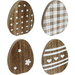 4 Pcs Boho Easter Decor Wood Egg Farmhouse Table Centerpiece Tiered Tray Decorations - 3.1x3.9 Inch Wooden Egg Signs for Shelf Mantel Tabletop Spring Home Decor