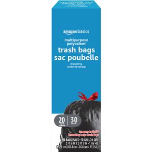 Amazon Basics Multipurpose Drawstring Trash Bags, 30 Gallon, 20 Count, Pack of 1