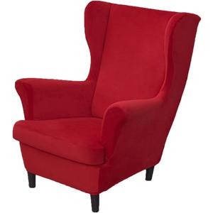 OBCREAT Wingback Chair Covers 2 Piece Stretch Velvet Wingback Chair Slipcover Soft Wing Chair Sofa Covers with Elastic Bottom,Armchair Couch Cover Furniture Protector for Living Room (Red)