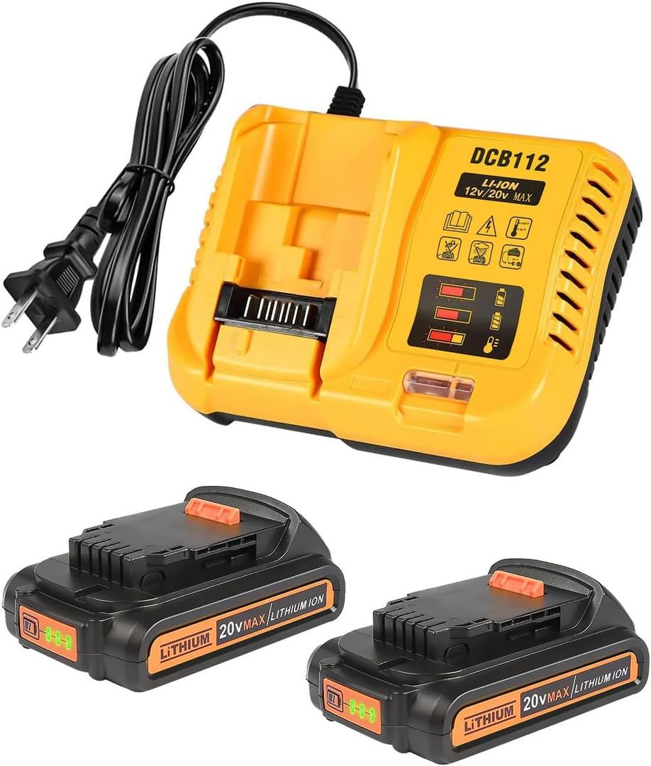 Lenoya Upgraded 3.0Ah Replacement for Dewalt Battery 20V 2Pack and Charger DCB112 Compatible with DCB102 DCB104 DCB118 DCB115 DCB206 DCB204 (Orange)