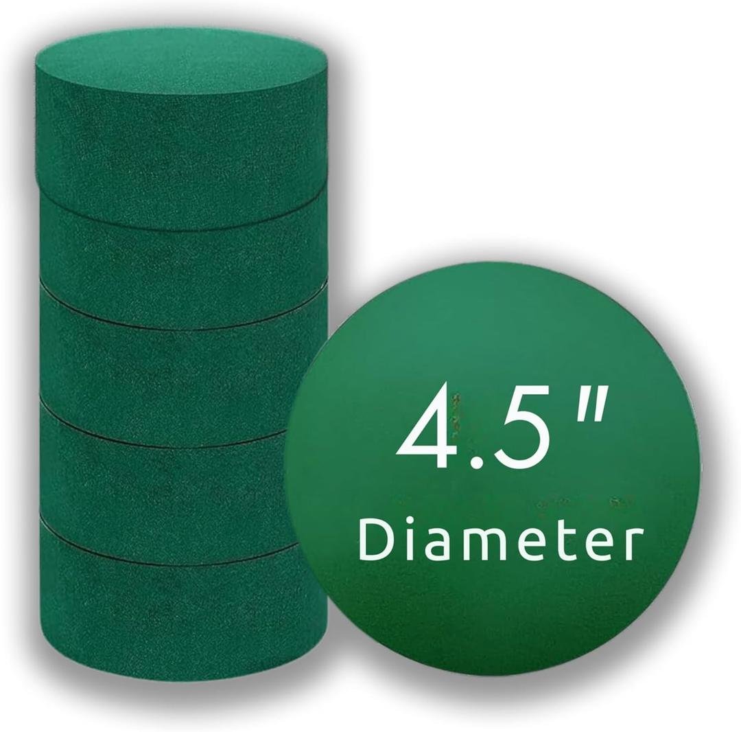 FLOFARE Pack of 6 Round Floral Foam Blocks for Fresh and Artificial Flowers, Each (4.5" X 1.5"), Dry & Wet Green Flower Foam for Flower Arrangements & Florist Supplies