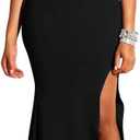 YMDUCH Women's Off Shoulder High Split Long Formal Party Dress Evening Gown (Black), Large