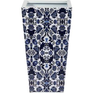 Nearly Natural 18in. Oriental Blue and White Classic Metal Planter