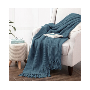 Throw Blanket for Couch Soft Knitted Textured Couch Cover Tweed Blanket with Fringe Tassel for Home Décor Bed Sofa Chair, 50" x 60", Night Blue