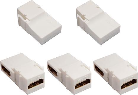 90 Degree HDMI Keystone Adapter Gold Plated Right Angle HDMI Female to Female Keystone Jack Insert 3D 4K 60HZ Coupler Adapter for Wall Plate (White/5 Pack)