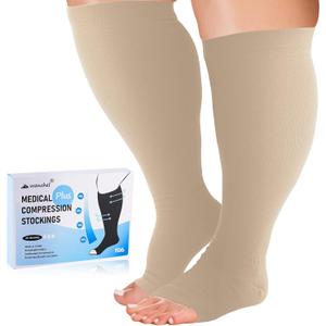 Plus Compression Socks Wide Calf for Women and Men, 2 Pairs 20-30mmhg Knee High Large Support Stockings