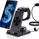 Wireless Charger for Samsung Charging Station with Clock for Samsung Galaxy S25 Ultra/S24 Ultra/Z Flip 7/Z Fold6/Bud, 3 in 1 Android Charging Station, Watch Charger for Samsung Galaxy Watch 8/7/6/5Pro (Black)