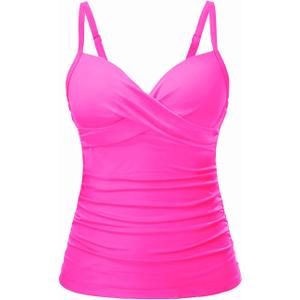 Tempt Me Womens Underwire Tankini Top Tummy Control Swim Tops Only Twist Front Push Up Bathing Suit No Bottom 2025 (Hot Pink) Medium