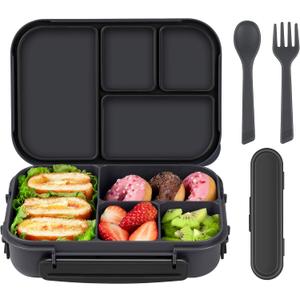 Lunch Box Kids,Bento Box Adult,Leakproof Lunch Containers for Adults/Kids/Toddler,1200ML-4 Compartments bento Lunch box with Utensil,Microwave & Dishwasher & Freezer Safe (Dark Gray)