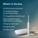Philips Sonicare DiamondClean Smart 9500 Electric Toothbrush - Sonic Toothbrush with App, Pressure Sensor, 15 Brushing Settings, Replacement Reminder, USB Charging Travel Case, White, Model HX9923/01