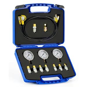 Orion Motor Tech Hydraulic Pressure Test Kit with 3 Gauges 3500 5500 9000 psi, 8 Test Couplings, Quick Connector, & 3 Test Hoses, Hydraulic Gauge Kit for Excavator Construction Machinery
