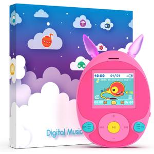 wiwoo 64GB MP3 Player for Kids, Kids MP3 Player with Bluetooth,Speaker, Games, Recorder, Ear Lights,Soothing Sounds, Alarm Clock, Stopwatch and 100hrs Loseless Music Playback(Support up to 128GB) (Pink)