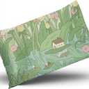 Kawaii Green Pillowcases Cute Pillow Case Japanese, Flowers and Plants Korean Home Decor Pillow Cases, Kawaii Anime Aesthetics Pillow Covers Decorative Pillowcase 20"x30" Inches