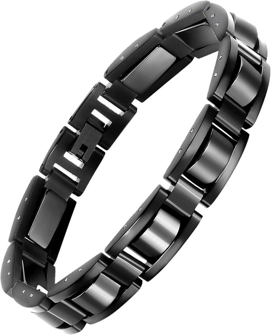 Feraco Mens Magnetic Bracelets, Classic Balck Titanium Stainless Steel Bracelets with Natural Hematite Magnet Stones,Men's Jewelry Gifts,8.66 inch (Black)