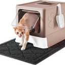 Cat Litter Box with X-Large Litter Mat and Scoop, Large Covered Litter Box with Lid, Enclosed Kitty Box,Front Top Entry Exit, Odor Control Easy to Clean (Upgrade Coffee)