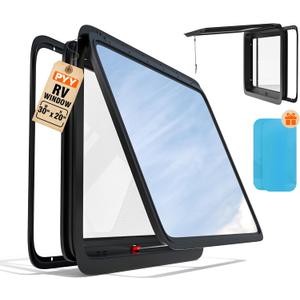 PYY RV Window Camper Window Replacement 30" W X 20" H RV Window W/ Screen & Trim Ring For 1-3/4" Wall Thickness Horizontal RV Emergency Exit Window for Camper Vans Trailers Motorhomes DOT certified