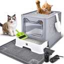 Enclosed Cat Litter Box with Lid Foldable Potty,Drawer Type Extra Large Cover Litter Box with Mat, Kitty Free in and Out/One-Way,Odor Control Anti-Splashing Easy Cleaning (Dark Grey)