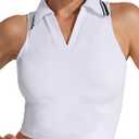 Womens Golf Shirt Sleeveless Polo Collared Tennis Shirts for Women Athletic Workout Cropped Tank Tops (White/Black, Small)