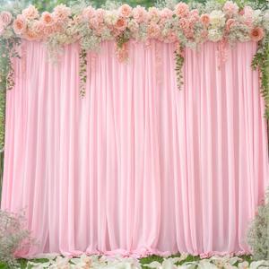 8x10FT Baby Pink Backdrop Curtains for Wedding Parties, Wrinkle Free Polyester Photography Backdrop Drapes for Wedding Baby Shower Birthday Parties Stage Background Stand Decorations 4x10ft,2 Panels