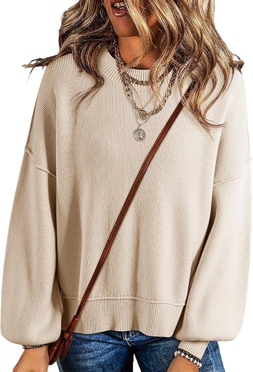 Dokotoo Women's Sweaters Colorblock Crewneck Cotton Long Sleeve Fall Winter Knit Pullover Jumper Tops Size 2XL