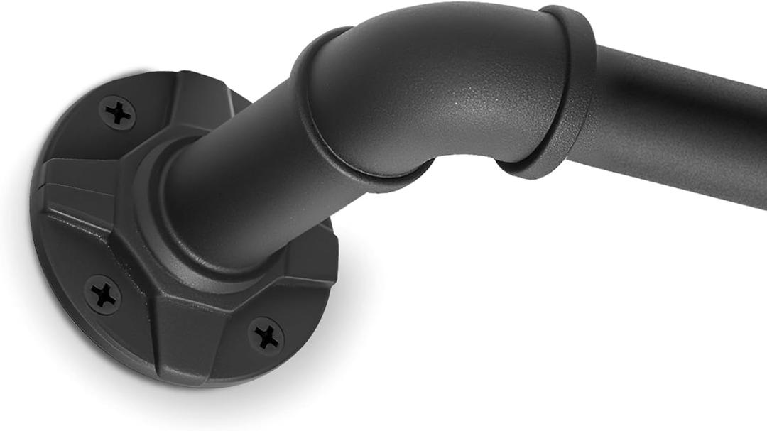 Industrial Curtain Rods for Windows 32 to 72 Inches, 1" Heavy Duty Blackout Wrap Around Drapery Rod, Adjustable Black Metal Pipe Rod for Indoor/Outdoor, Patio, Farmhouse