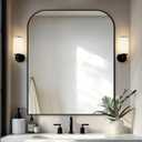 Delma Bathroom Vanity Mirror,36" x 30" Black Metal Framed Wall Mirror for Over Sink, Living Room, Bedroom,Entryway Decor
