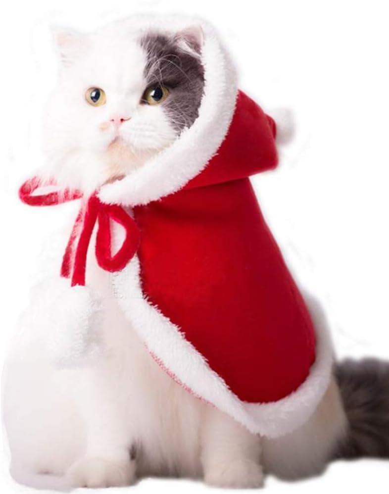 ANIAC Pet Christmas Costume Poncho Cape with Hat Santa Claus Cloak for Cats and Small Dogs Red Christmas Dog Costume Holiday Cat Outfit (Small)