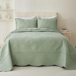 Cmfshape King Bedspread 106"x96",3 Piece King Quilt with 2 Shams,Lightweight Sage Green Quilt Set for All Season,Modern Coin Pattern Bedding Set